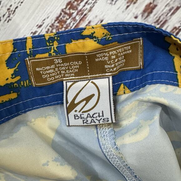 Beach Rays Hawaii Print Board Shorts Men’s 36 Yellow Blue Vintage Surf - Picture 6 of 6